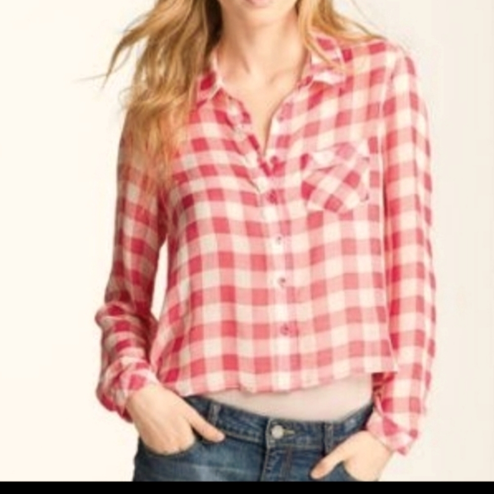 Free People Red plaid Button Down
